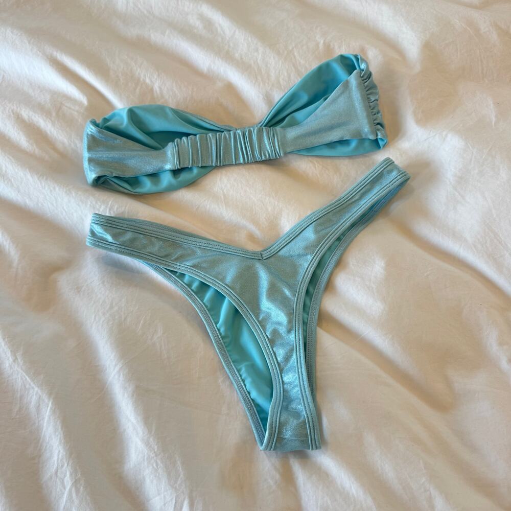 VDM Billie Bandeau Bikini Set Size S Shimmer Baby Blue Top & Bottom Swimwear - Picture 5 of 6